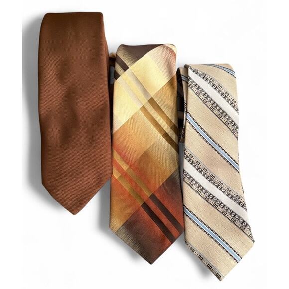 VTG 70s Lot 3 Wide Neck Ties Polyester Brown Costume Cosplay Refashion Groovy - Picture 1 of 7